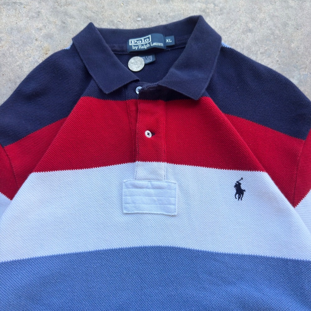 Vintage Y2K Polo Ralph Lauren Striped Polo Shirt Bomb Pop Colorway Sz XL j3